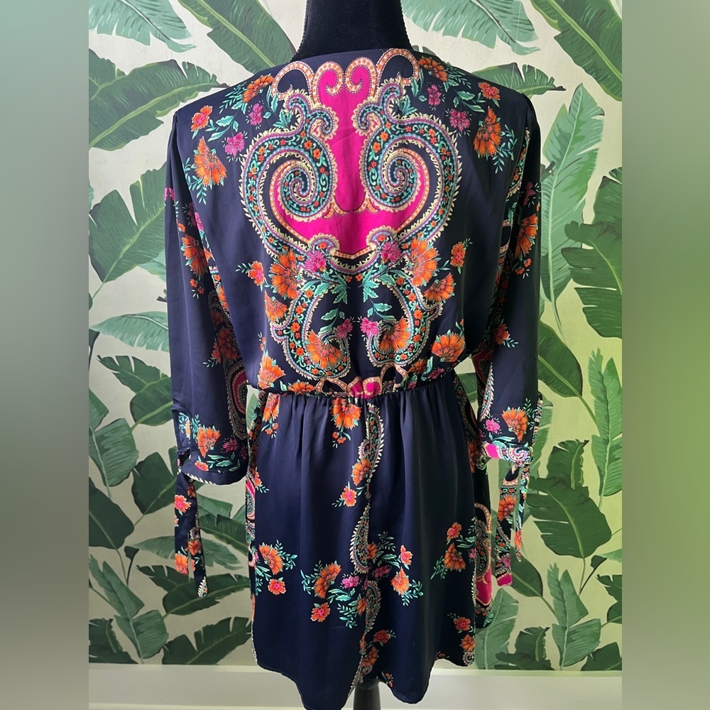Everly Womens Navy Blue Long Sleeve Floral Paisley Dress Large - Picture 7 of 9